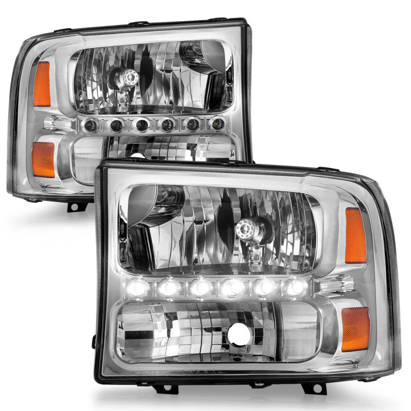 ANZO 2000-2004 Ford Excursion Crystal Headlights Chrome w/ LED 1pc - Image 6