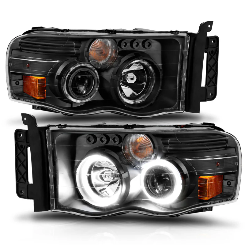 ANZO 2002-2005 Dodge Ram 1500 Projector Headlights w/ Halo Black Clear Amber - Image 3