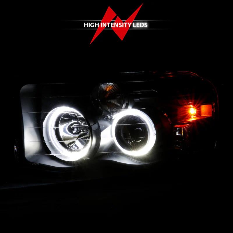 ANZO 2002-2005 Dodge Ram 1500 Projector Headlights w/ Halo Black Clear Amber - Image 4