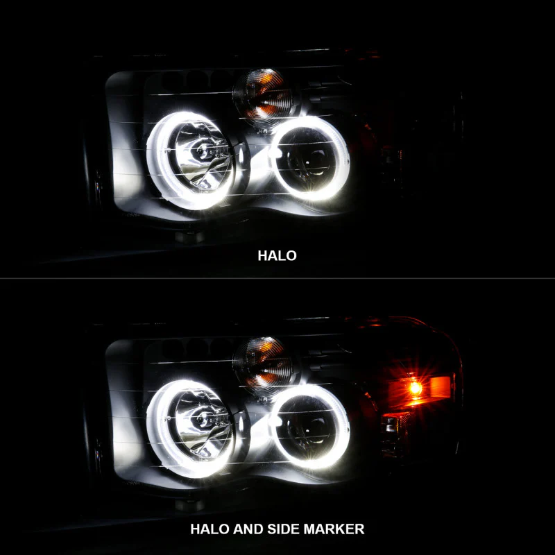 ANZO 2002-2005 Dodge Ram 1500 Projector Headlights w/ Halo Black Clear Amber - Image 7