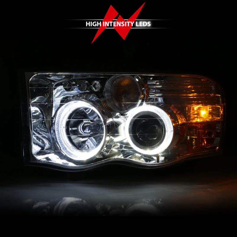 ANZO 2002-2005 Dodge Ram 1500 Projector Headlights w/ Halo Chrome Clear Amber - Image 2