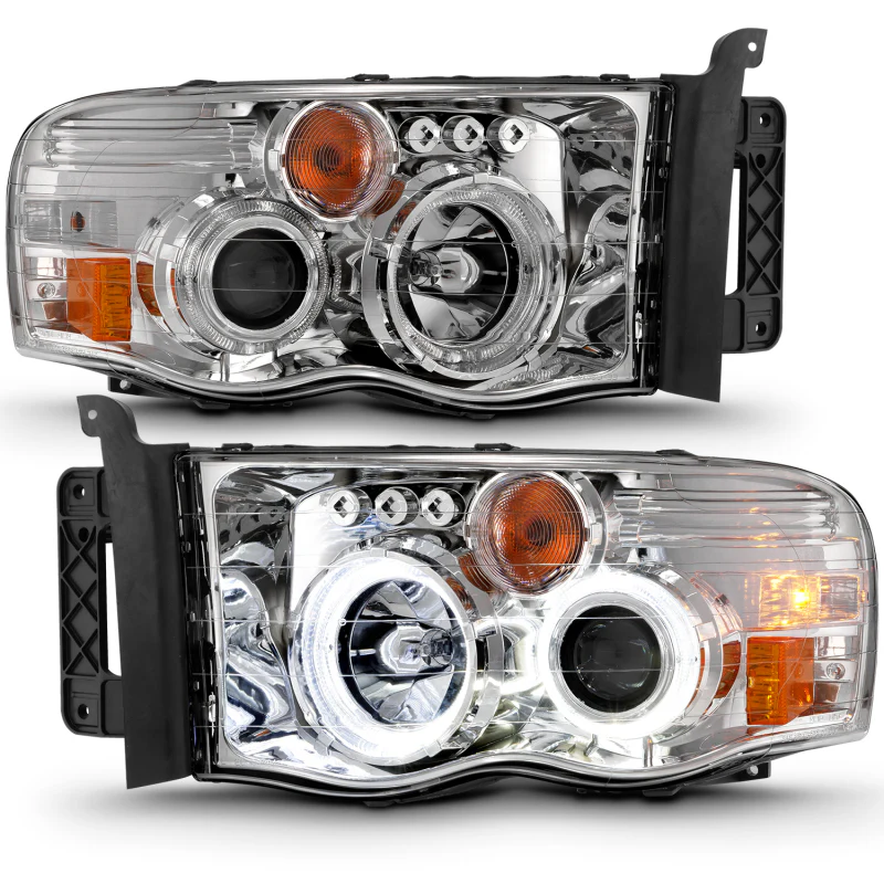 ANZO 2002-2005 Dodge Ram 1500 Projector Headlights w/ Halo Chrome Clear Amber - Image 3