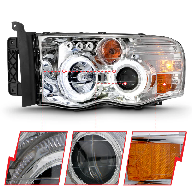 ANZO 2002-2005 Dodge Ram 1500 Projector Headlights w/ Halo Chrome Clear Amber - Image 5