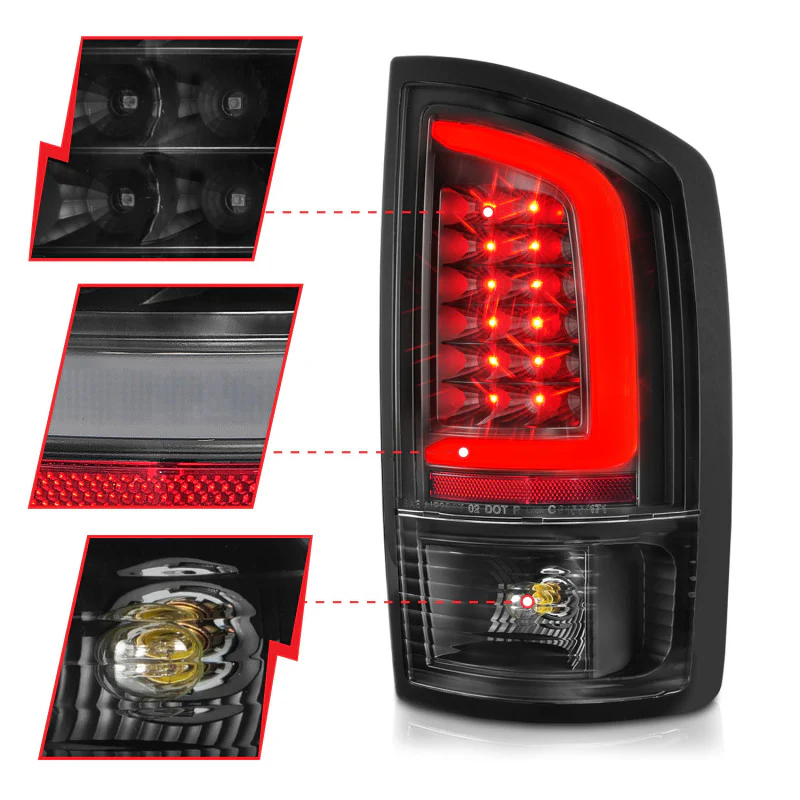 ANZO 2002-2006 Dodge Ram 1500 LED Tail Lights w/ Light Bar Black Housing Clear Lens - Image 3