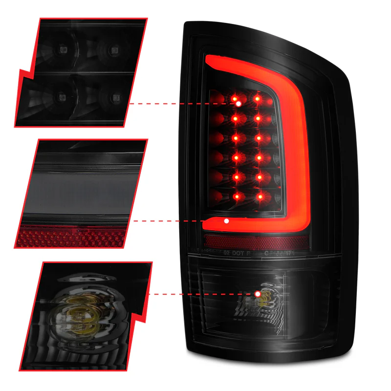 ANZO 2002-2006 Dodge  Ram 1500 LED Tail Lights w/ Light Bar Black Housing Smoke Lens - Image 3