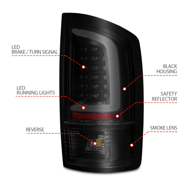 ANZO 2002-2006 Dodge  Ram 1500 LED Tail Lights w/ Light Bar Black Housing Smoke Lens - Image 4