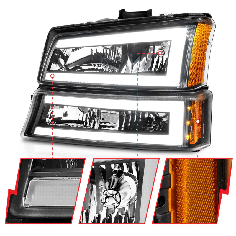 ANZO 2003-2006 Chevrolet Silverado 1500 Crystal Headlights w/ Light Bar Black Housing - Image 11