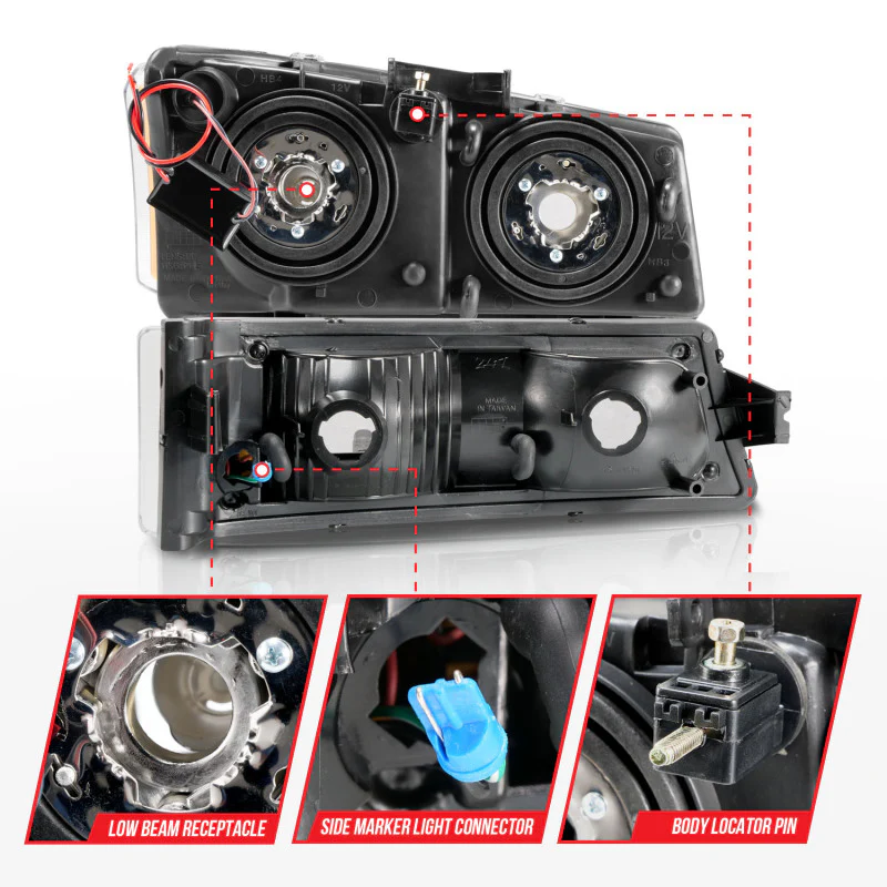 ANZO 2003-2006 Chevrolet Silverado 1500 Crystal Headlights w/ Light Bar Black Housing - Image 2