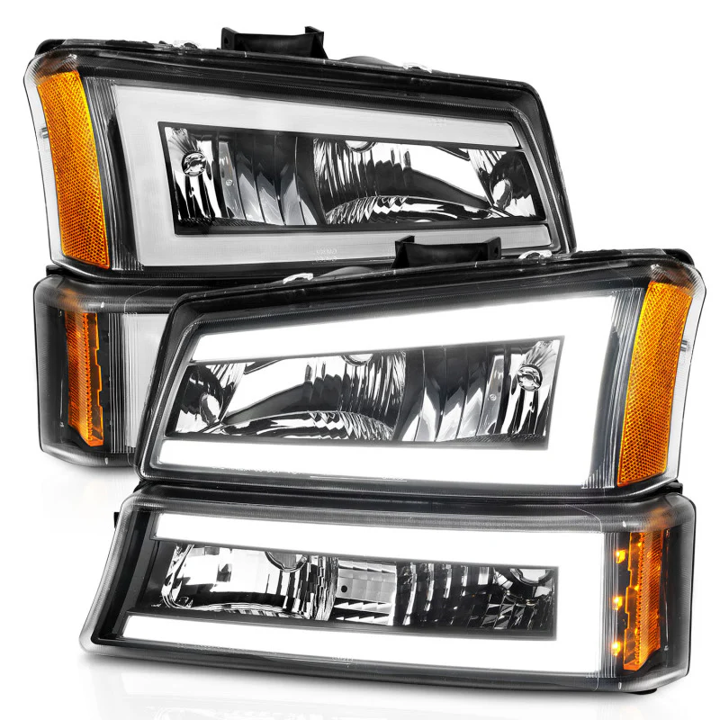 ANZO 2003-2006 Chevrolet Silverado 1500 Crystal Headlights w/ Light Bar Black Housing - Image 8