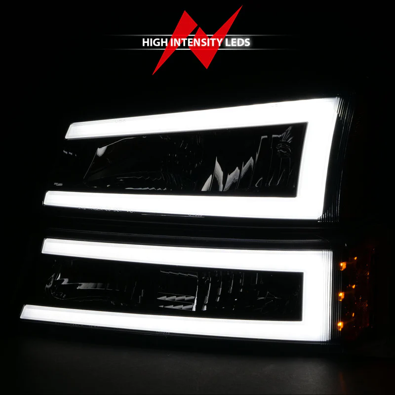 ANZO 2003-2006 Chevrolet Silverado 1500 Crystal Headlights w/ Light Bar Black Housing - Image 9