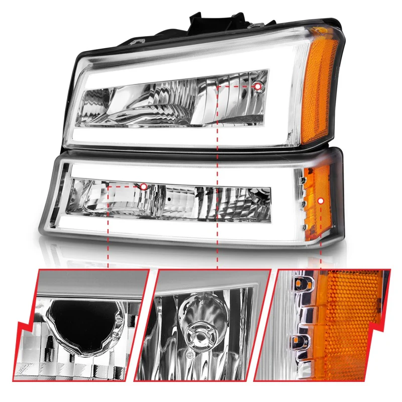 ANZO 2003-2006 Chevrolet Silverado 1500 Crystal Headlights w/ Light Bar Chrome Housing - Image 10