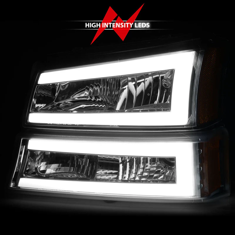 ANZO 2003-2006 Chevrolet Silverado 1500 Crystal Headlights w/ Light Bar Chrome Housing - Image 3