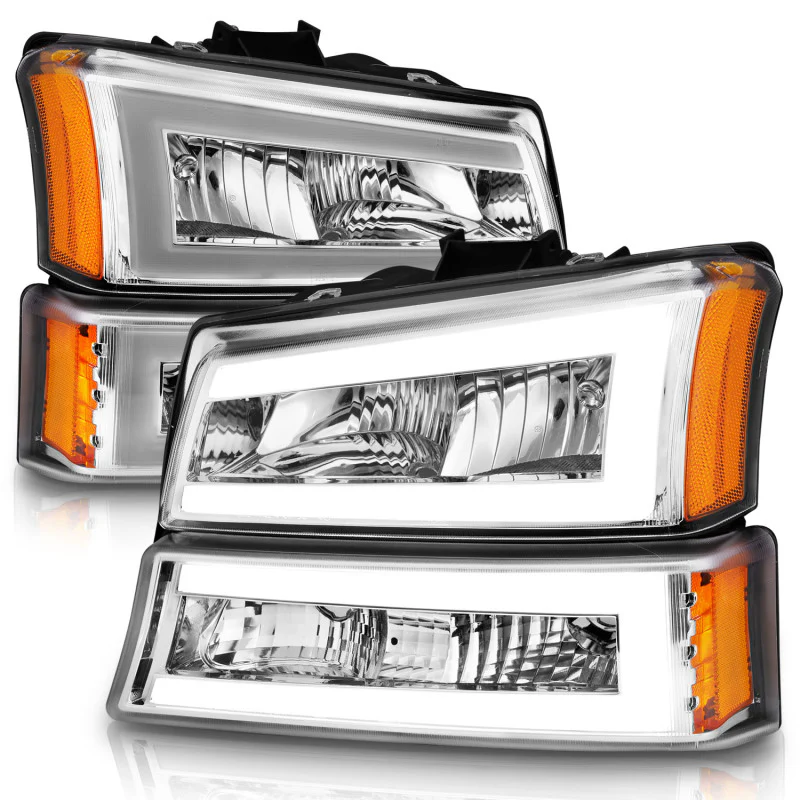 ANZO 2003-2006 Chevrolet Silverado 1500 Crystal Headlights w/ Light Bar Chrome Housing - Image 7