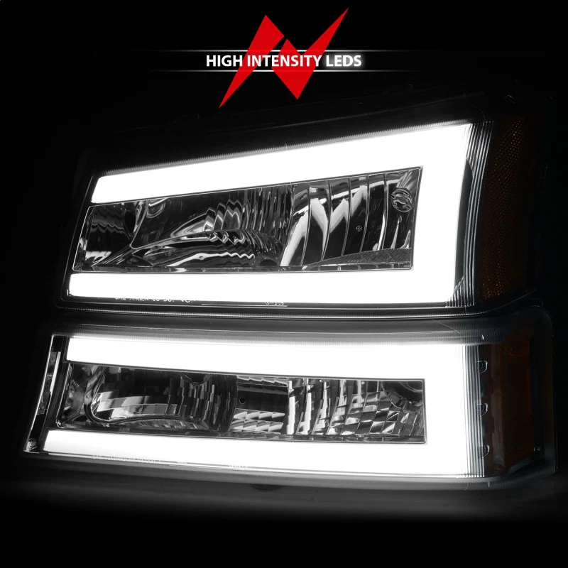 ANZO 2003-2006 Chevrolet Silverado 1500 Crystal Headlights w/ Light Bar Chrome Housing - Image 9
