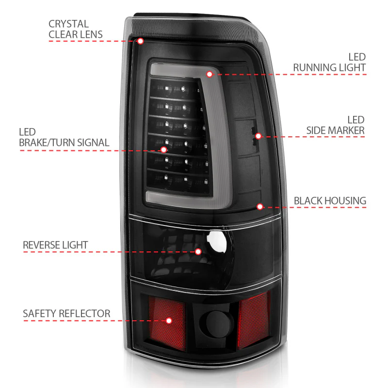 ANZO 2003-2006 Chevy Silverado 1500 LED Taillights Plank Style Black w/Clear Lens - Image 10