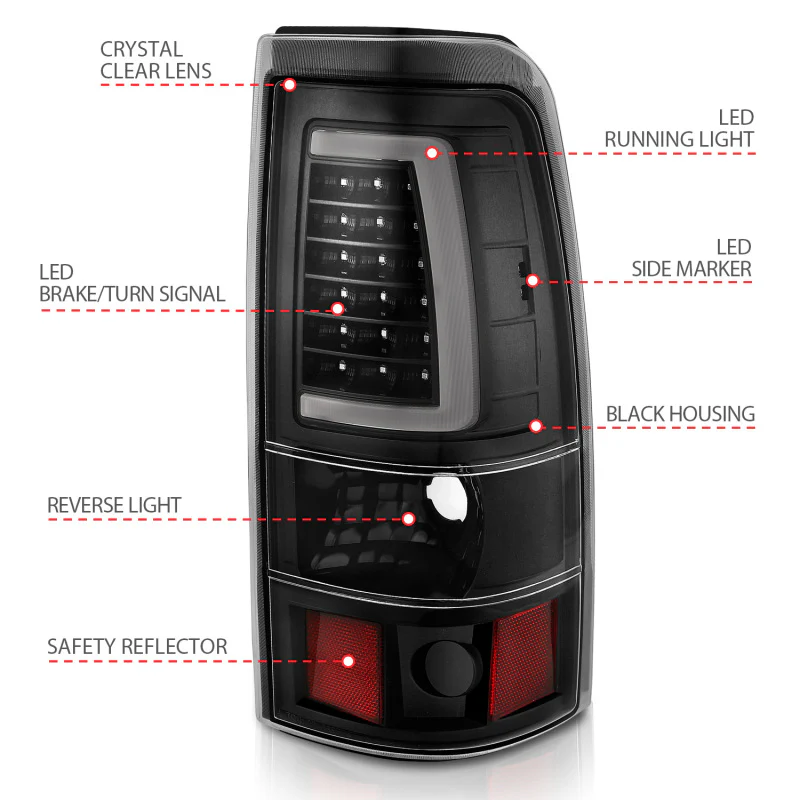 ANZO 2003-2006 Chevy Silverado 1500 LED Taillights Plank Style Black w/Clear Lens - Image 13