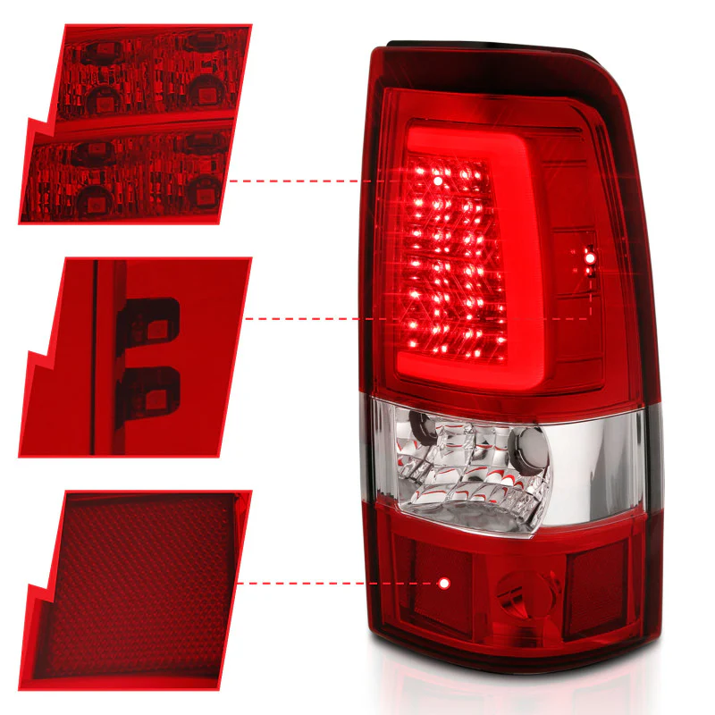 ANZO 2003-2006 Chevy Silverado 1500 LED Taillights Plank Style Chrome With Red/Clear Lens - Image 10