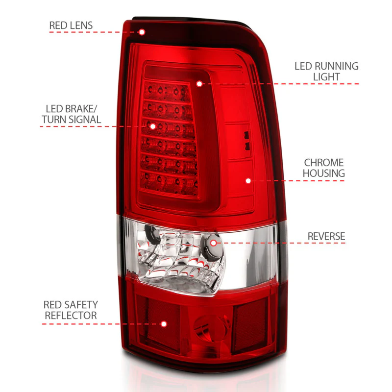 ANZO 2003-2006 Chevy Silverado 1500 LED Taillights Plank Style Chrome With Red/Clear Lens - Image 12