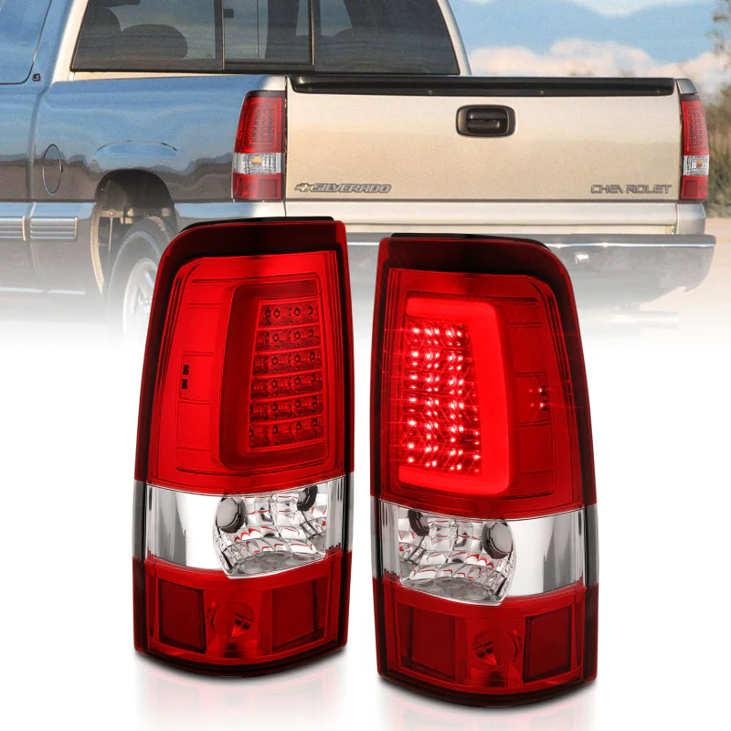 ANZO 2003-2006 Chevy Silverado 1500 LED Taillights Plank Style Chrome With Red/Clear Lens - Image 2