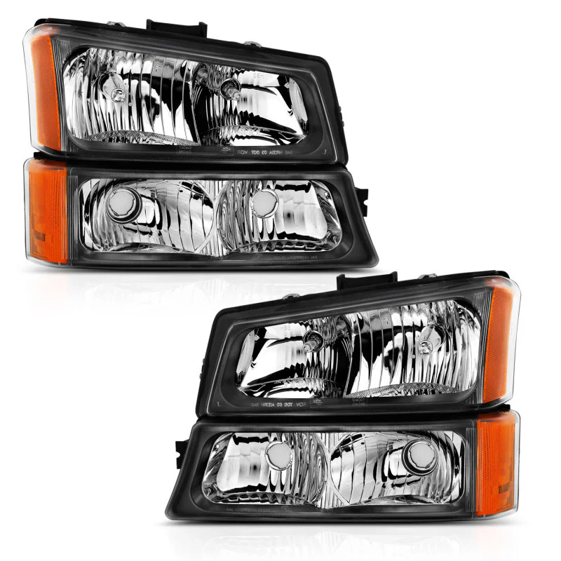 ANZO 2003-2006 Chevy Silverado Crystal Headlight w/ Signal Light Black Amber (4 pcs) - Image 2