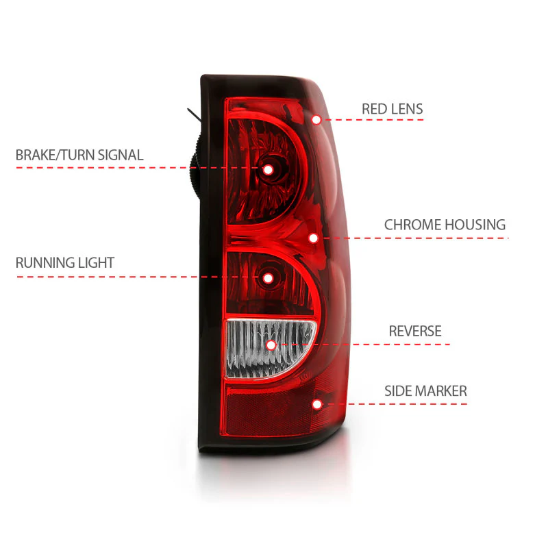 ANZO 2004-2007 Chevy Silverado Taillight Red/Clear Lens w/Black Trim (OE Replacement) - Image 9