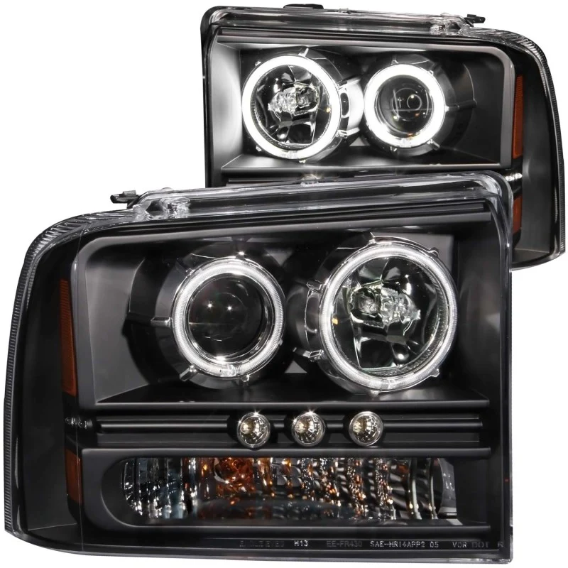 ANZO 2005-2007 Ford Excursion Projector Headlights w/ Halo Black w/ LED Strip (CCFL) 1pc - Image 2