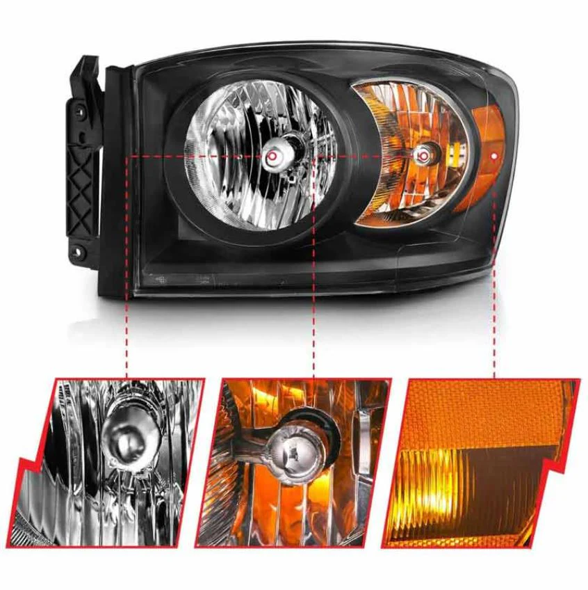 ANZO 2006-2009 Dodge Ram 1500 Crystal Headlight  Black Amber - Image 3
