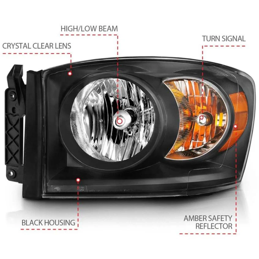 ANZO 2006-2009 Dodge Ram 1500 Crystal Headlight  Black Amber - Image 4