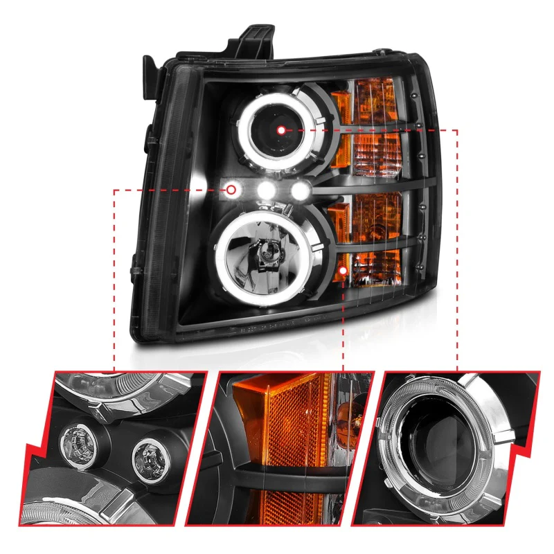ANZO 2007-2013 Chevrolet Silverado 1500 Projector Headlights w/ Halo Black - Image 13