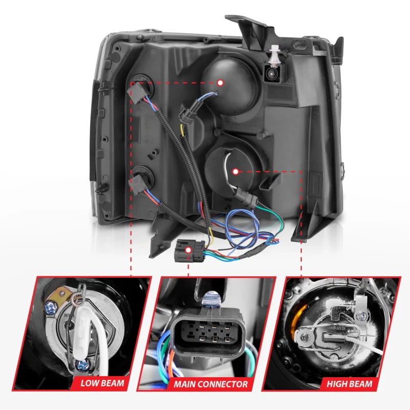 ANZO 2007-2013 Chevrolet Silverado 1500 Projector Headlights w/ Halo Black - Image 14