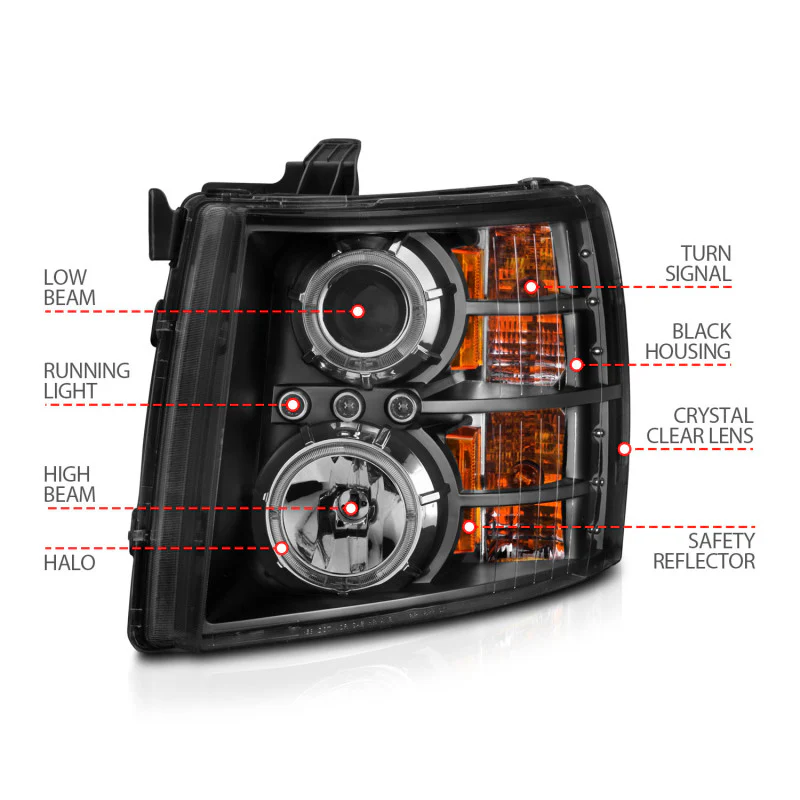 ANZO 2007-2013 Chevrolet Silverado 1500 Projector Headlights w/ Halo Black - Image 16