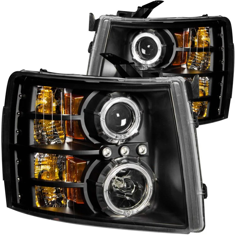 ANZO 2007-2013 Chevrolet Silverado 1500 Projector Headlights w/ Halo Black - Image 2