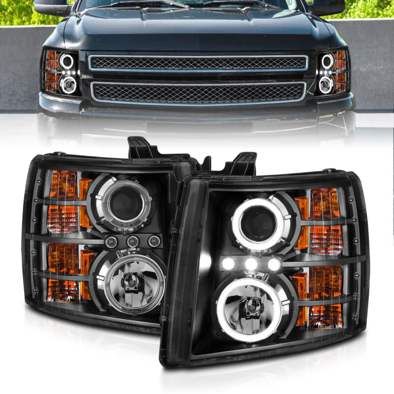ANZO 2007-2013 Chevrolet Silverado 1500 Projector Headlights w/ Halo Black - Image 4