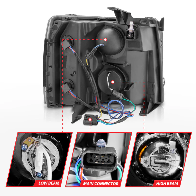 ANZO 2007-2013 Chevrolet Silverado 1500 Projector Headlights w/ Halo Black - Image 5