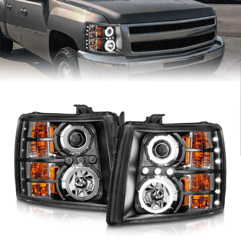 ANZO 2007-2013 Chevrolet Silverado 1500 Projector Headlights w/ Halo Black - Image 11
