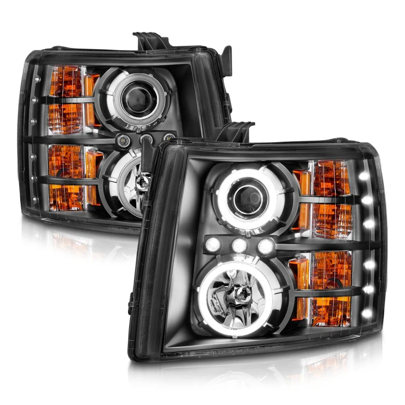 ANZO 2007-2013 Chevrolet Silverado 1500 Projector Headlights w/ Halo Black - Image 14