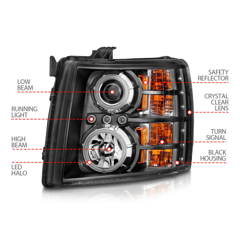 ANZO 2007-2013 Chevrolet Silverado 1500 Projector Headlights w/ Halo Black - Image 16