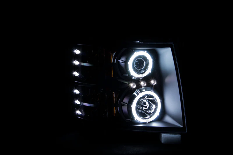 ANZO 2007-2013 Chevrolet Silverado 1500 Projector Headlights w/ Halo Black - Image 3