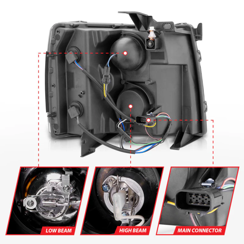 ANZO 2007-2013 Chevrolet Silverado 1500 Projector Headlights w/ Halo Black - Image 4