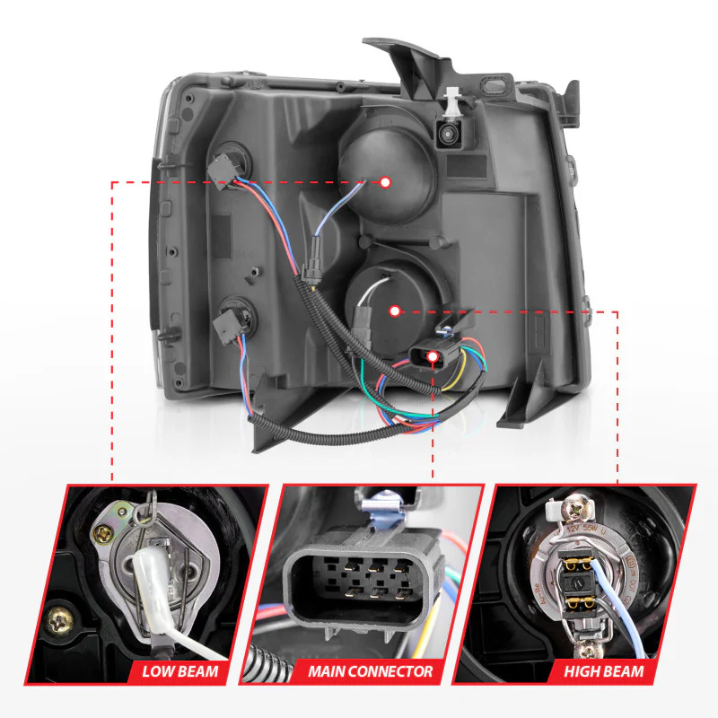 ANZO 2007-2013 Chevrolet Silverado 1500 Projector w/ Light Bar Black Housing w/ Sequential - Image 12