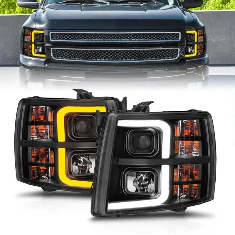 ANZO 2007-2013 Chevrolet Silverado 1500 Projector w/ Light Bar Black Housing w/ Sequential - Image 15