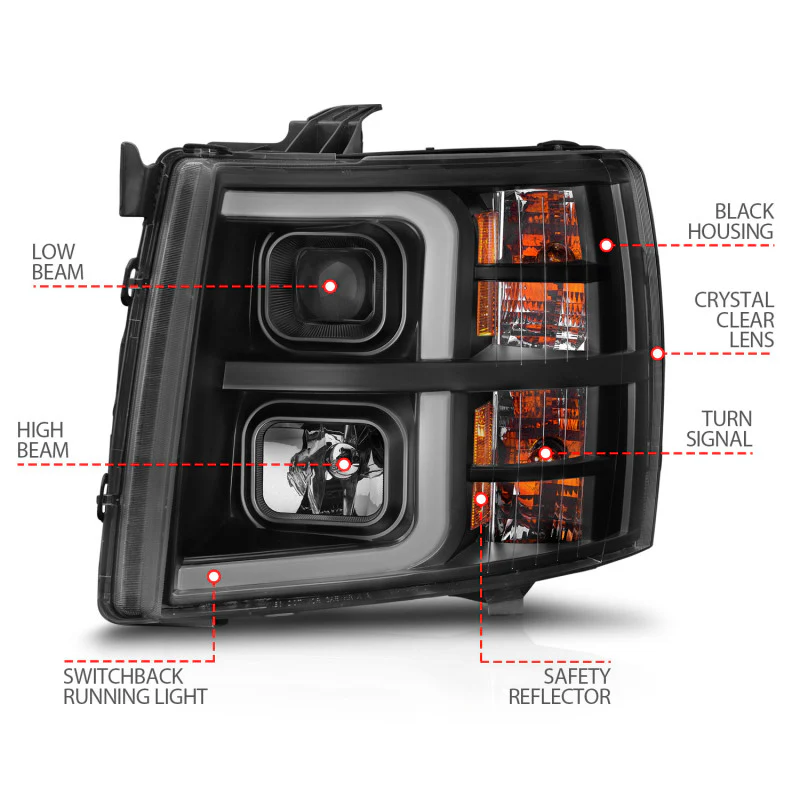 ANZO 2007-2013 Chevrolet Silverado 1500 Projector w/ Light Bar Black Housing w/ Sequential - Image 3