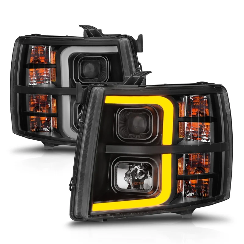 ANZO 2007-2013 Chevrolet Silverado 1500 Projector w/ Light Bar Black Housing w/ Sequential - Image 5