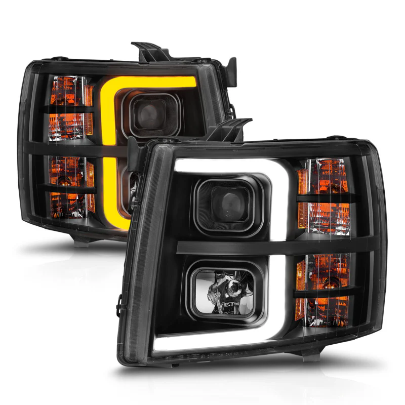 ANZO 2007-2013 Chevrolet Silverado 1500 Projector w/ Light Bar Black Housing w/ Sequential - Image 9