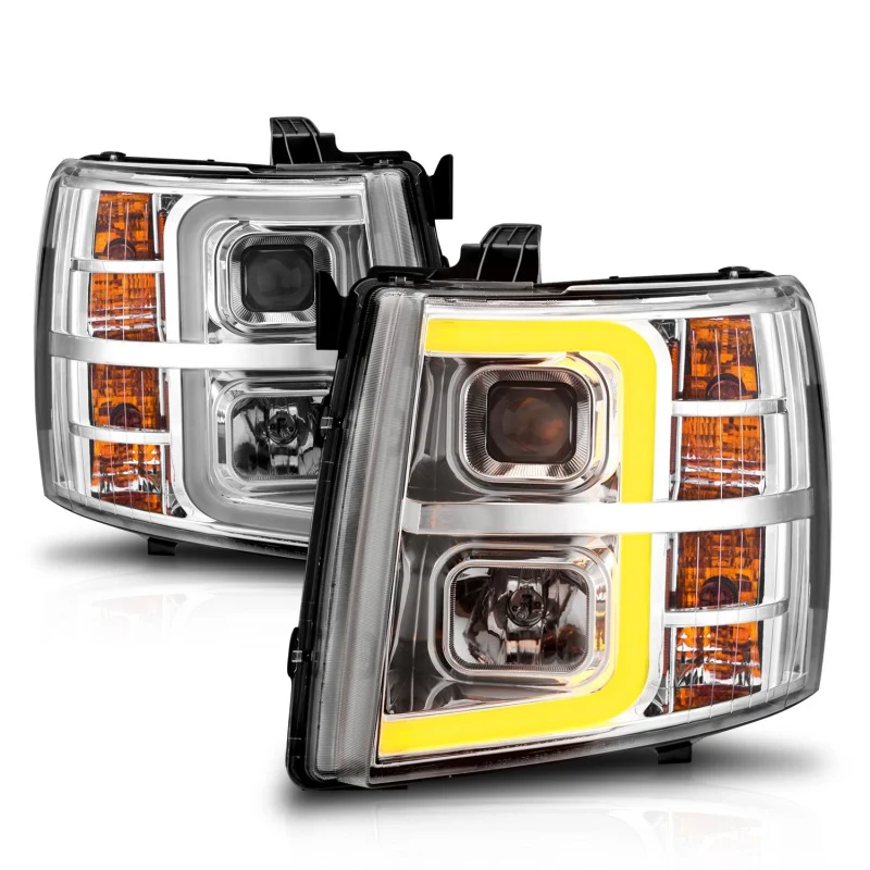 ANZO 2007-2013 Chevrolet Silverado 1500 Projector w/ Light Bar Chrome Housing w/ Sequential - Image 13