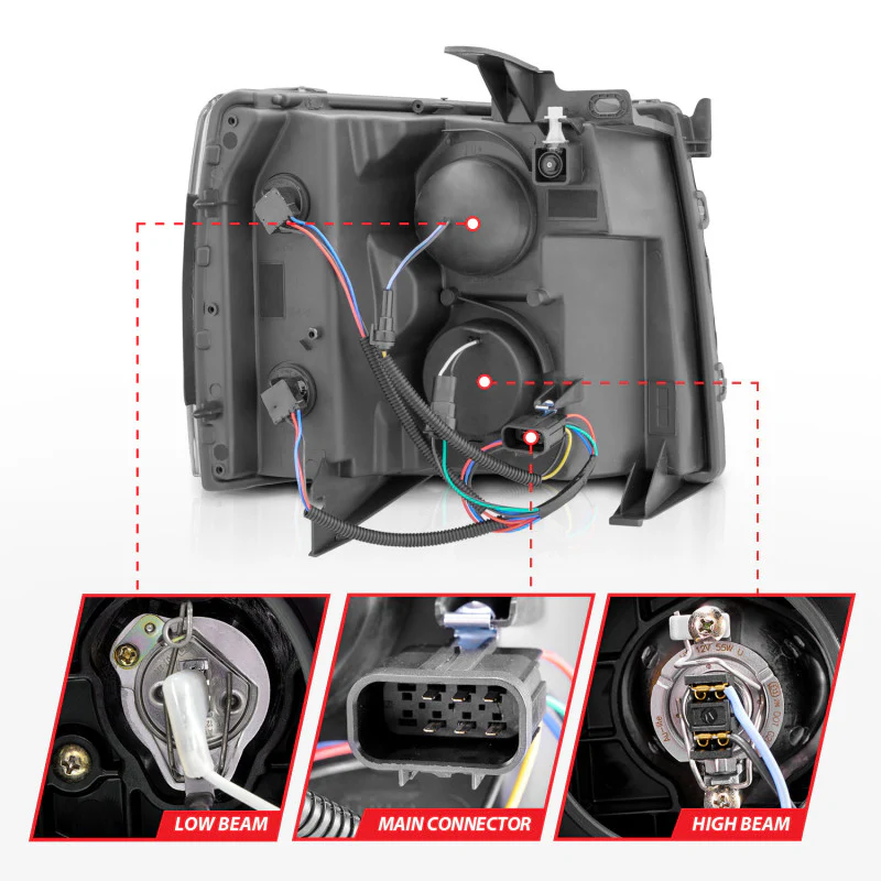 ANZO 2007-2013 Chevrolet Silverado 1500 Projector w/ Light Bar Chrome Housing w/ Sequential - Image 14