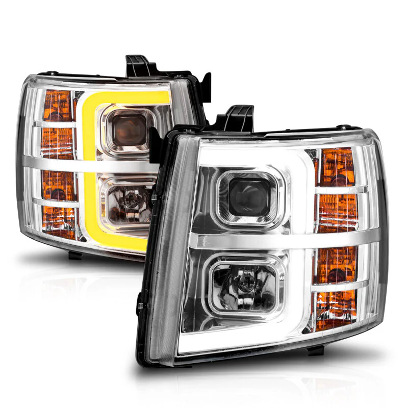 ANZO 2007-2013 Chevrolet Silverado 1500 Projector w/ Light Bar Chrome Housing w/ Sequential - Image 16