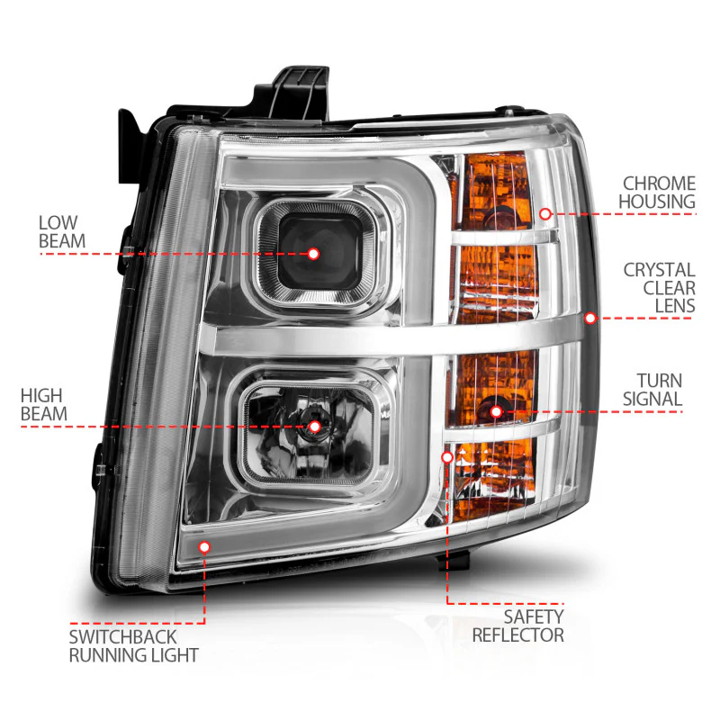 ANZO 2007-2013 Chevrolet Silverado 1500 Projector w/ Light Bar Chrome Housing w/ Sequential - Image 19
