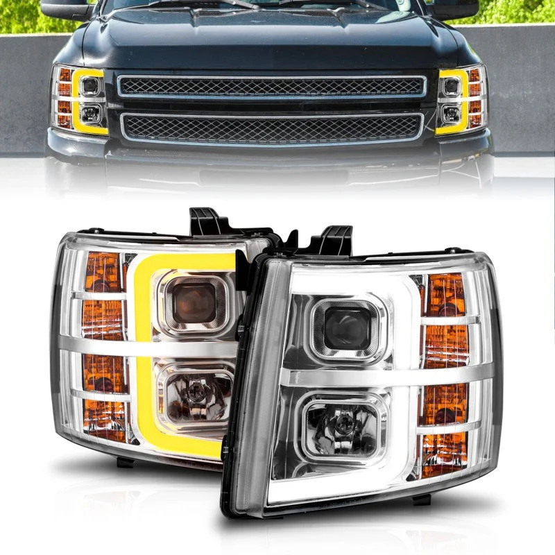 ANZO 2007-2013 Chevrolet Silverado 1500 Projector w/ Light Bar Chrome Housing w/ Sequential - Image 8
