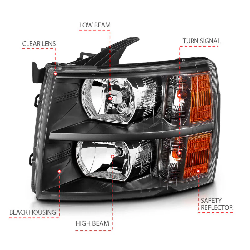 ANZO 2007-2013 Chevrolet Silverado Crystal Headlights Black - Image 10